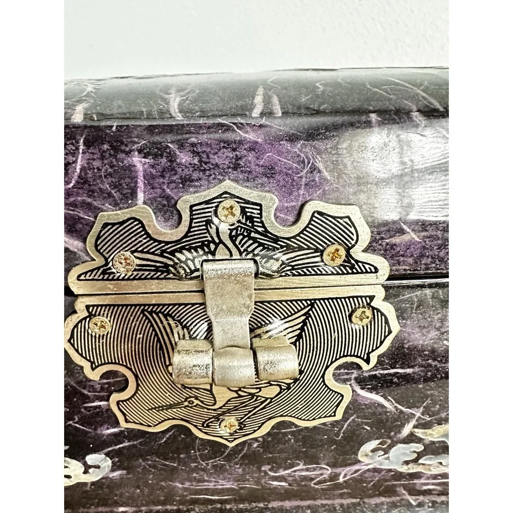 Vtg‎ Korean Purple Lacquer Music Jewelry Box Cantilever 8
